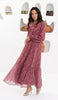 Armine Modest Long Tiered Print Maxi Dress - Maroon - FINAL SALE