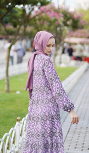 Armine Modest Long Tiered Print Maxi Dress - Purple