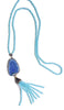 Artisan Natural Geode Tassel Necklace - Sky Blue Agate