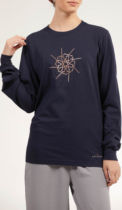 Artsy Fine Long Sleeve Unisex T Shirt - Prism - Navy
