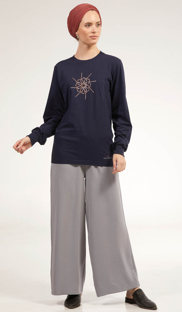 Artsy Fine Long Sleeve Unisex T Shirt - Prism - Navy