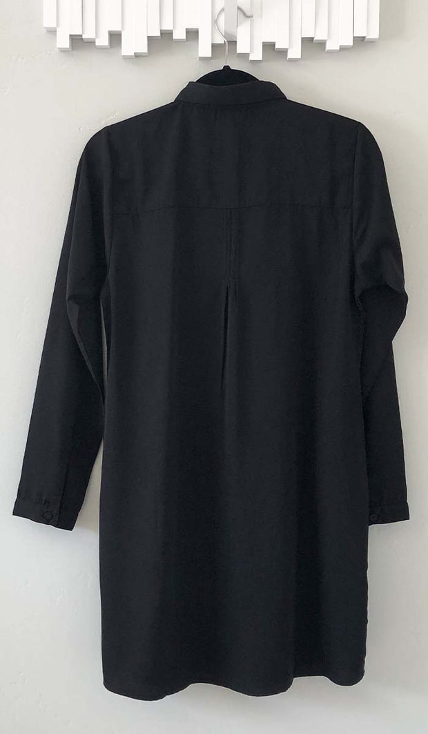 Aubrie Long Buttondown Modest Tunic Dress - Black - FINAL SALE