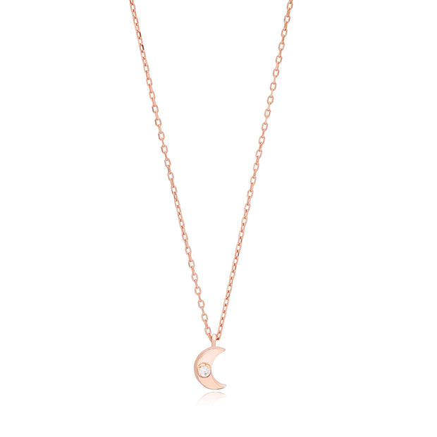 Ava Minimalist Sterling Silver Crescent Moon Necklace - Rose Gold