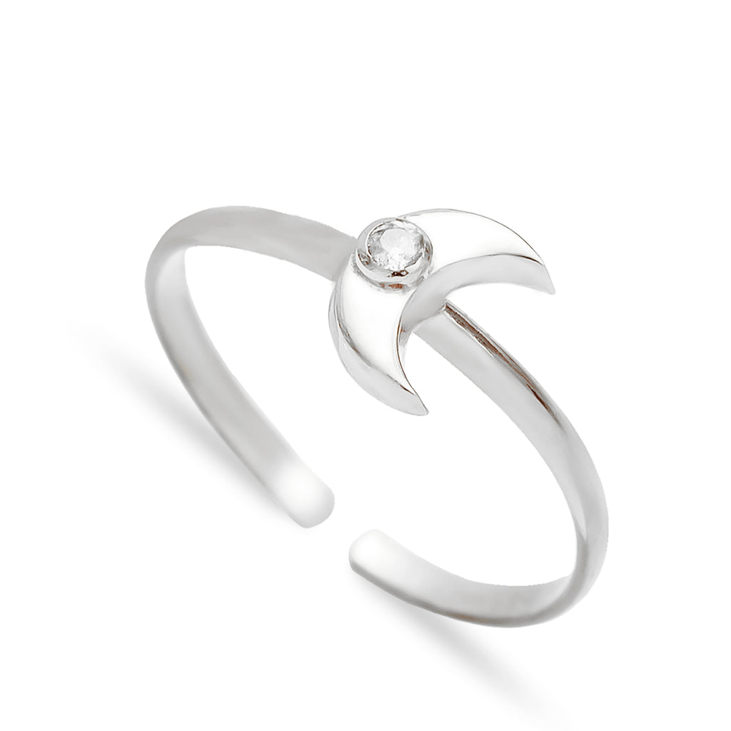 Sterling Silver Crescent Moon Ring | Sermania Jewelry