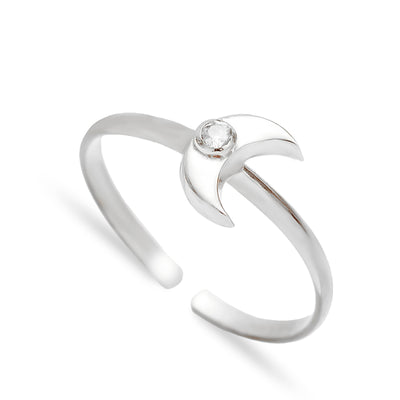 Bague réglable en forme de croissant de lune minimaliste en argent sterling Ava - Argent