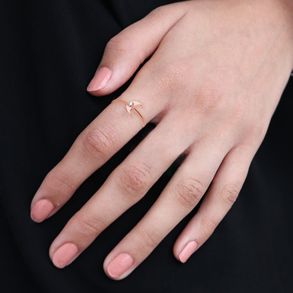 Ava Minimalist Sterling Silver Crescent Moon Adjustable Ring - Rose Gold