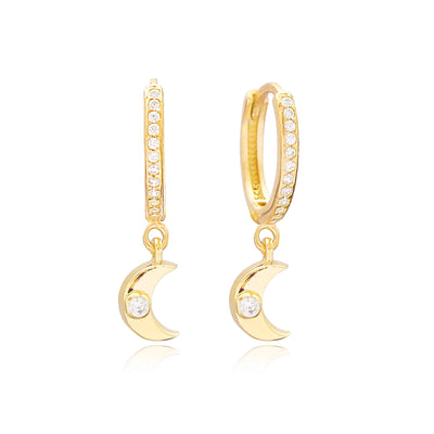 Petites boucles d'oreilles pendantes en forme de croissant de lune en argent sterling Ava - Or