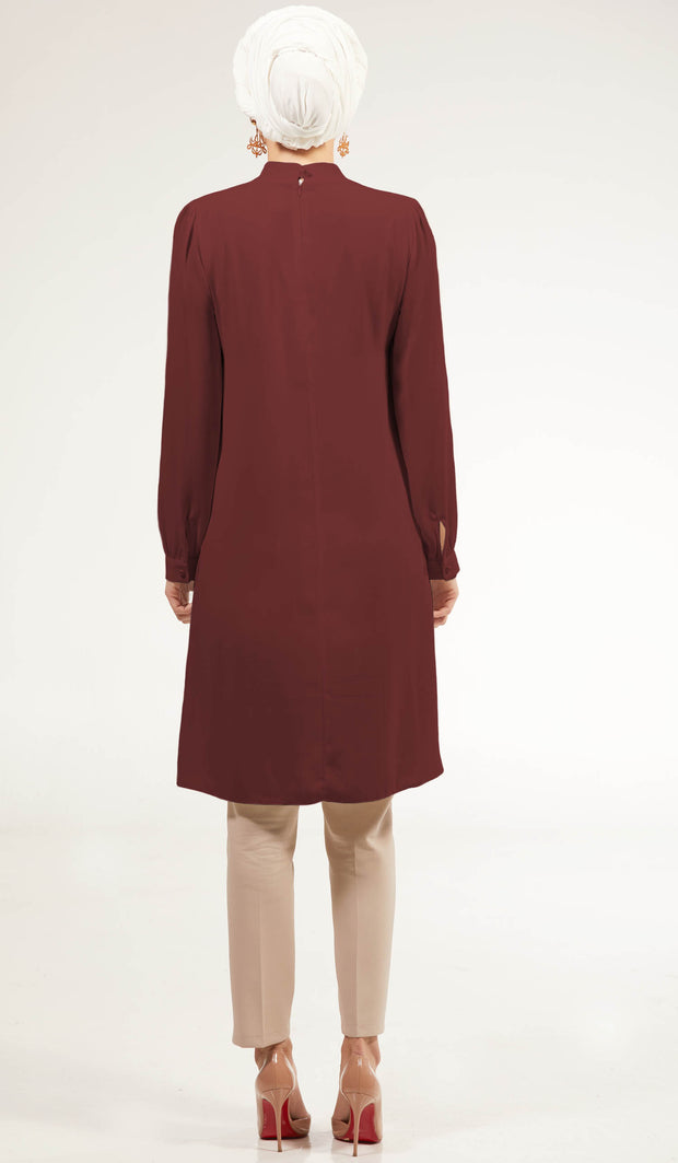 Ava Dressy Long Modest Midi Tunic - Maroon - FINAL SALE