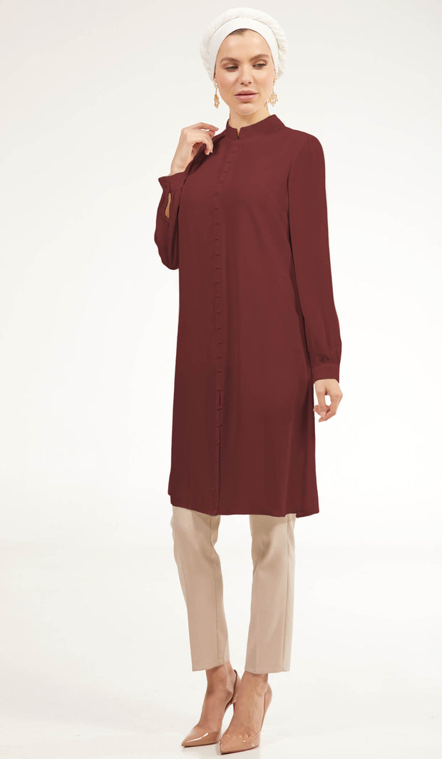 Ava Dressy Long Modest Midi Tunic - Maroon - FINAL SALE