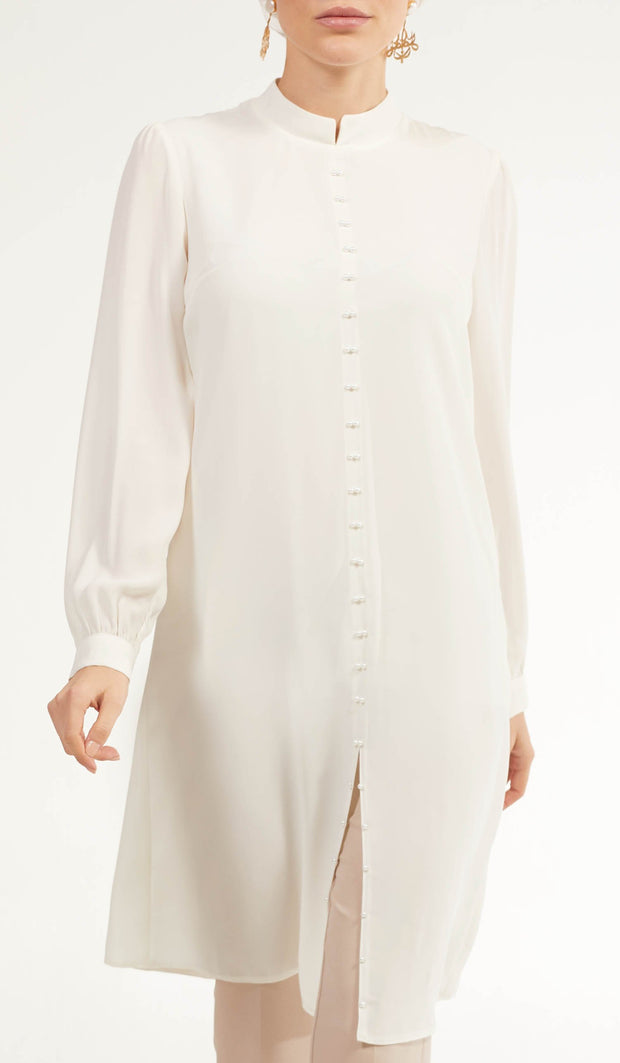 Ava Dressy Long Modest Midi Tunic - Off-White