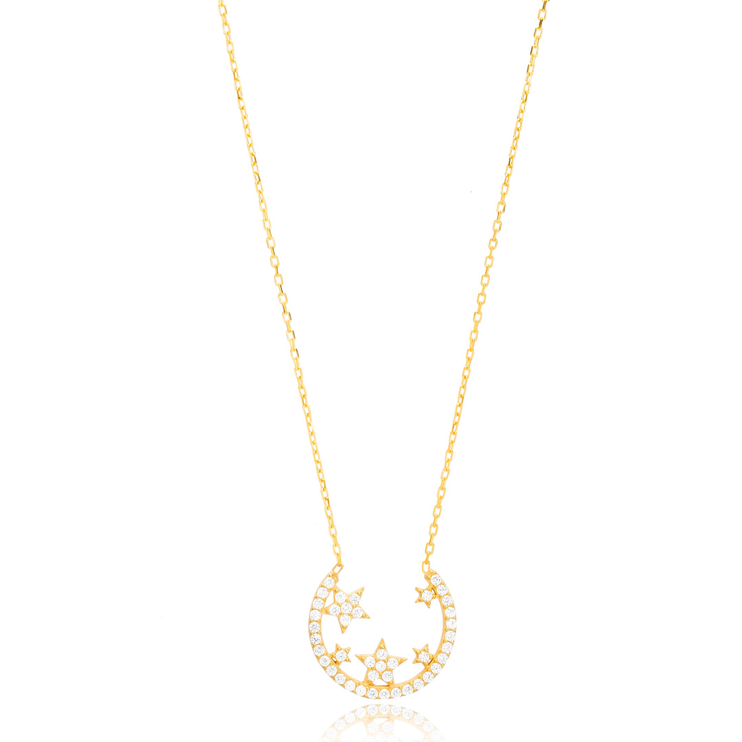 Ayn Sterling Silver Crescent Moon and Star Necklace - Gold