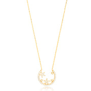 Ayn Sterling Silver Crescent Moon and Star Necklace - Gold