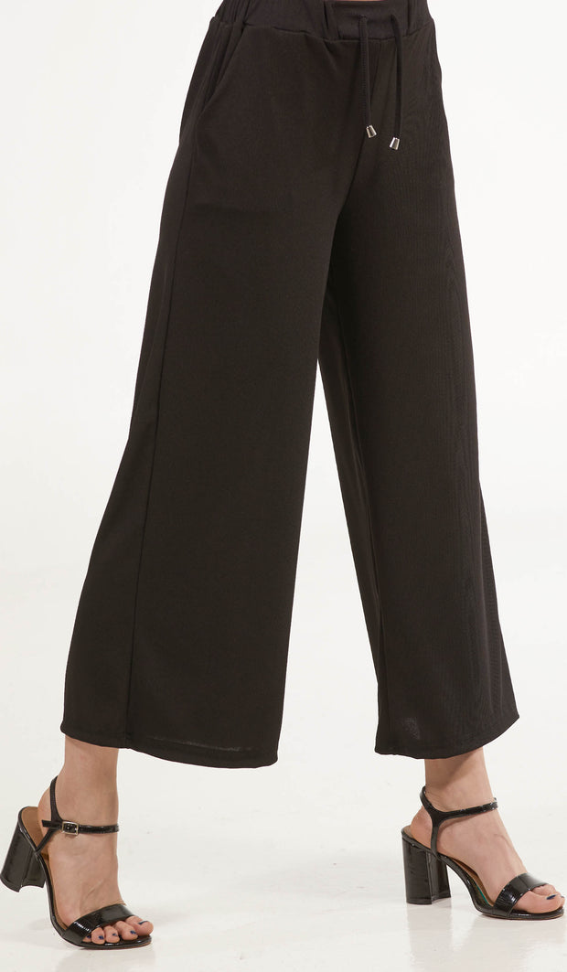 Basma Loose and Flowy Stretch Wide Leg Pants - Black