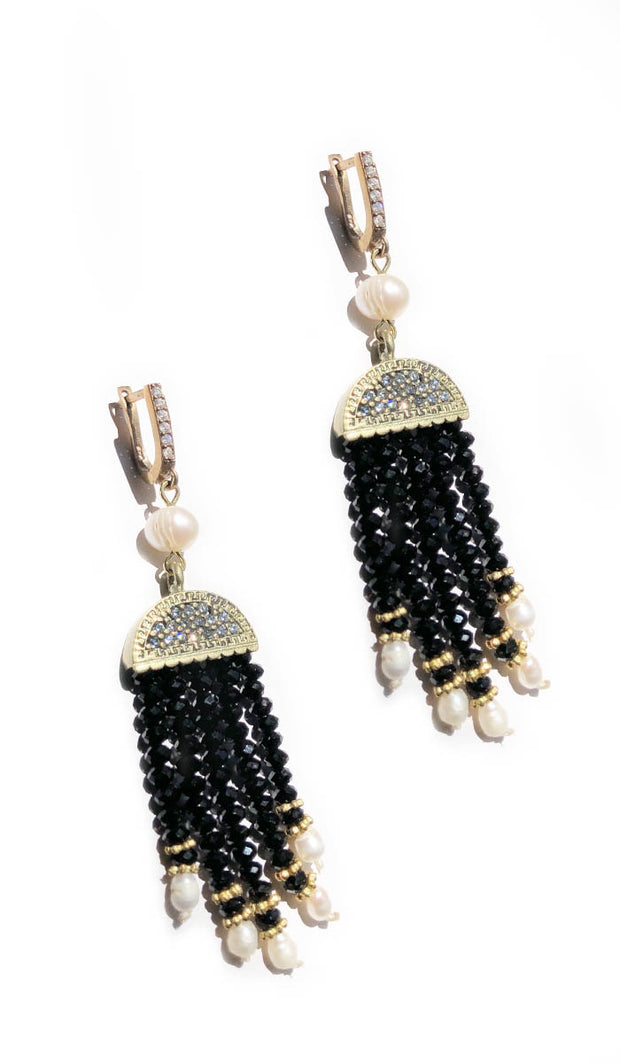 Black Turkish Tassel Chandelier Earrings