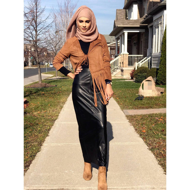 Karin Faux Suede Light Long Fringed Jacket - Brown - ARTIZARA.COM