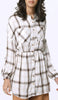 Dina Long Plaid Ruffle Sleeve Tunic Dress - Off White - FINAL SALE
