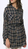 Dina Long Plaid Ruffle Sleeve Tunic Dress - Navy - FINAL SALE