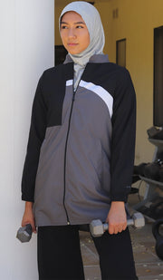 Elian Long Lightweight Modest Sport Jacket - Grey/Black