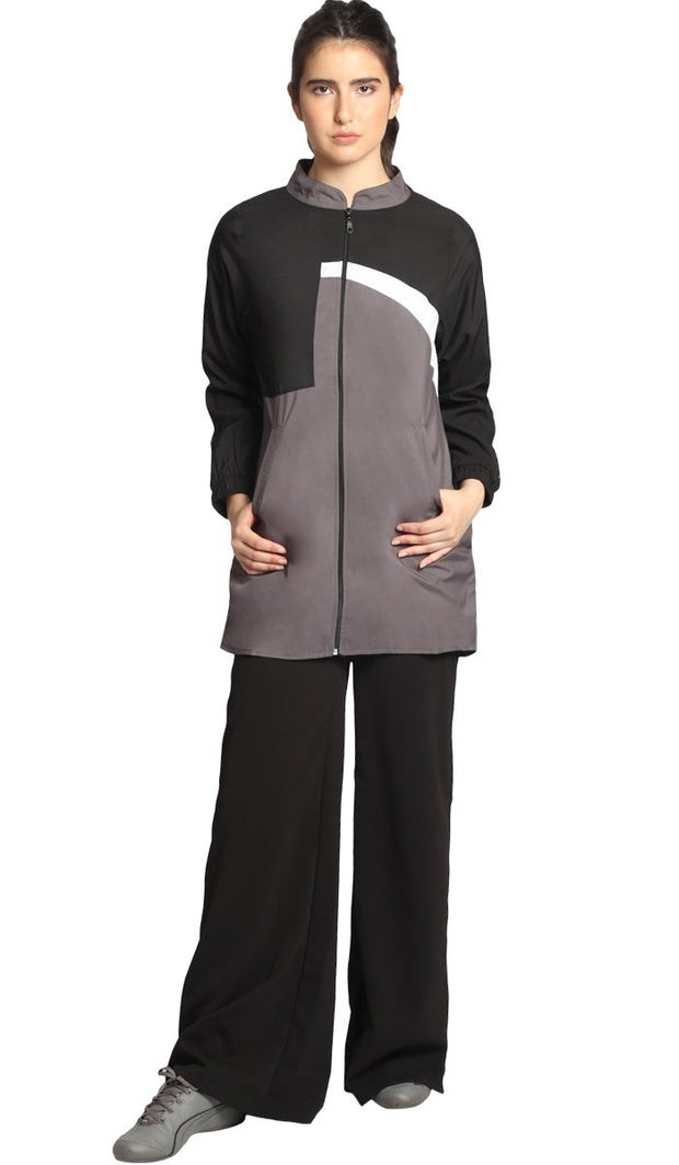 Elian Long Lightweight Modest Sport Jacket - Grey/Black
