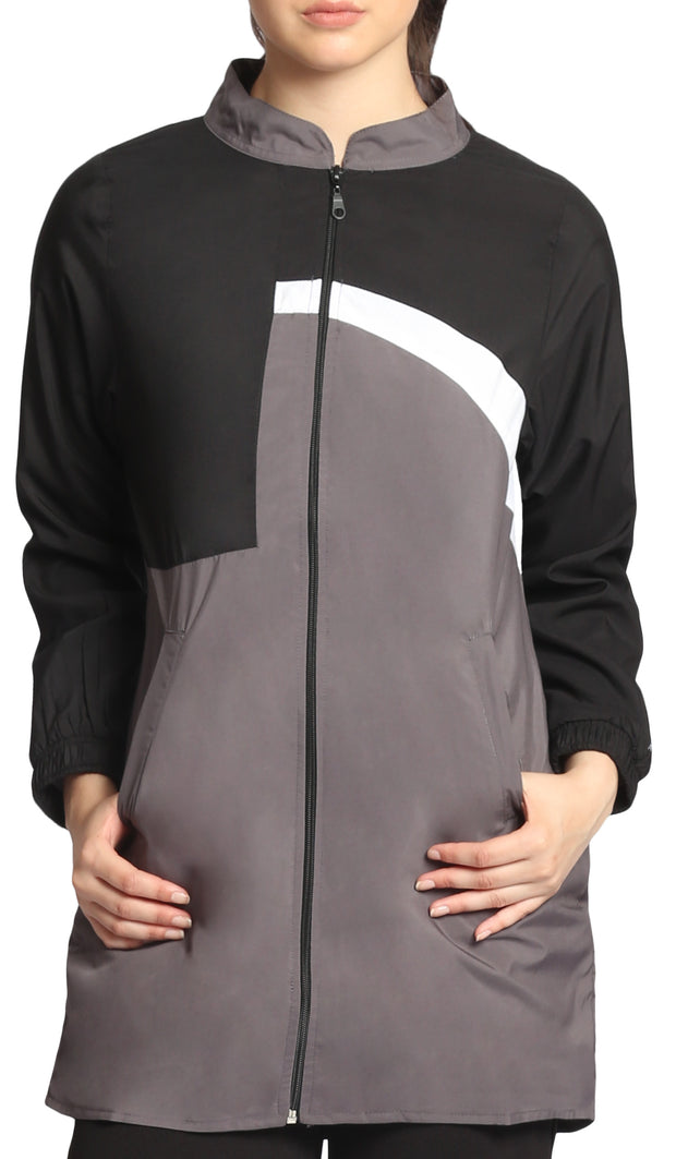 Elian Long Lightweight Modest Sport Jacket - Grey/Black