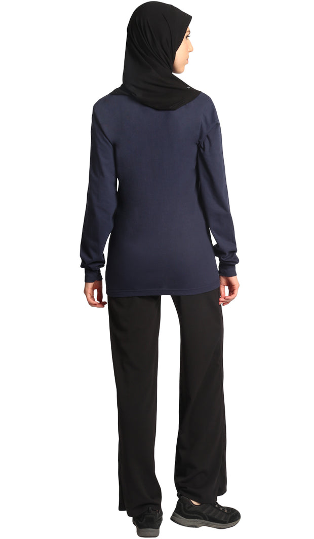 Essential Long Fine Cotton Modest T Shirt - Navy