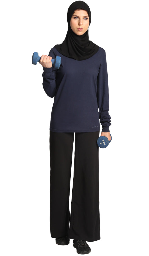 Essential Long Fine Cotton Modest T Shirt - Navy