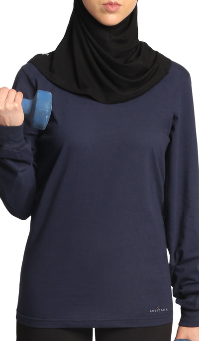 Essential Long Fine Cotton Modest T Shirt - Navy