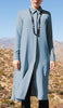 Farda - Veste chemise longue fluide boutonnée - Bleu poussiéreux