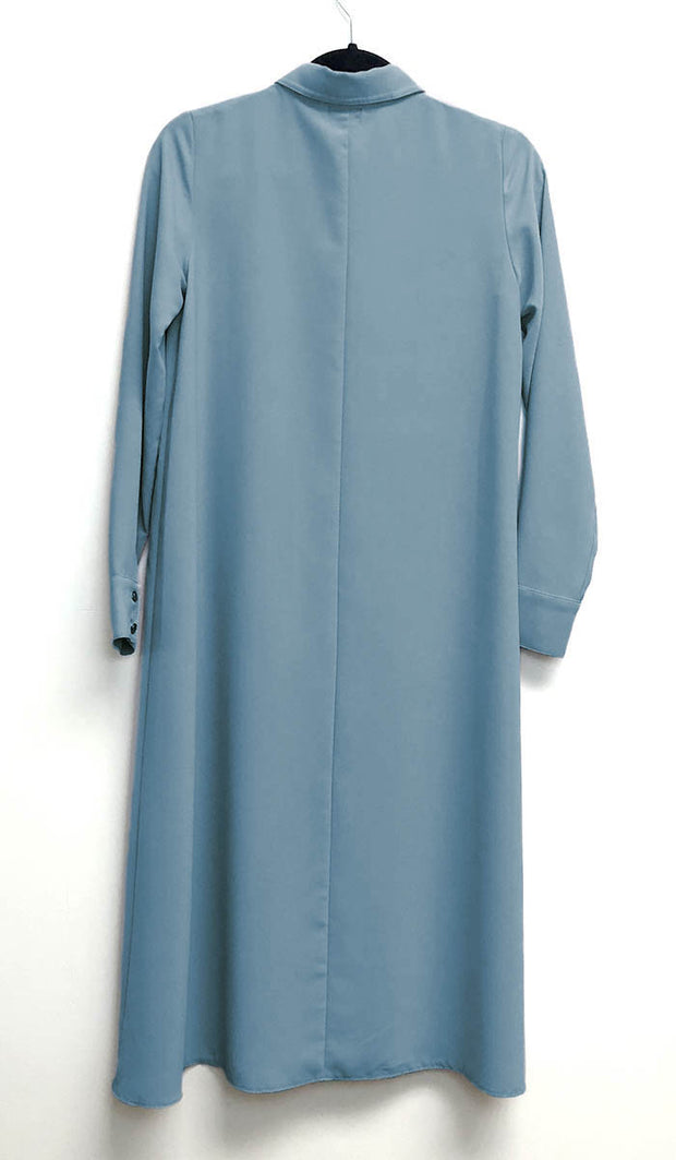 Farda - Veste chemise longue fluide boutonnée - Bleu poussiéreux