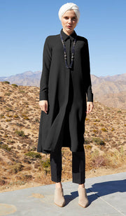 Farda - Veste chemise longue fluide boutonnée - Noir