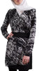 Fatima Chiffon Long Modest Muslim Tunic Dress - Black & White