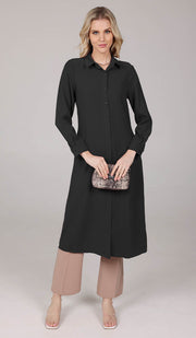 Frayal Long Flowy Buttondown Shirt Jacket - Black