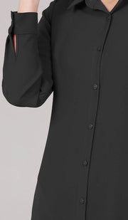 Frayal Long Flowy Buttondown Shirt Jacket - Black