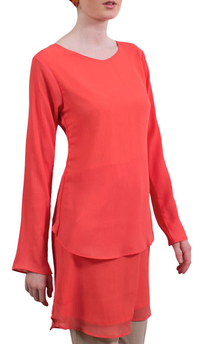 Grace Tiered Chiffon Tunic Dress - Coral - ARTIZARA.COM