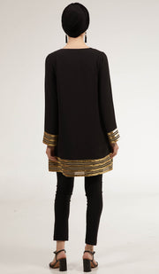 Gold Embellished Long Modest Tunic - Black