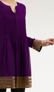 Sultana Gold Embellished Long Modest Tunic - Deep Plum
