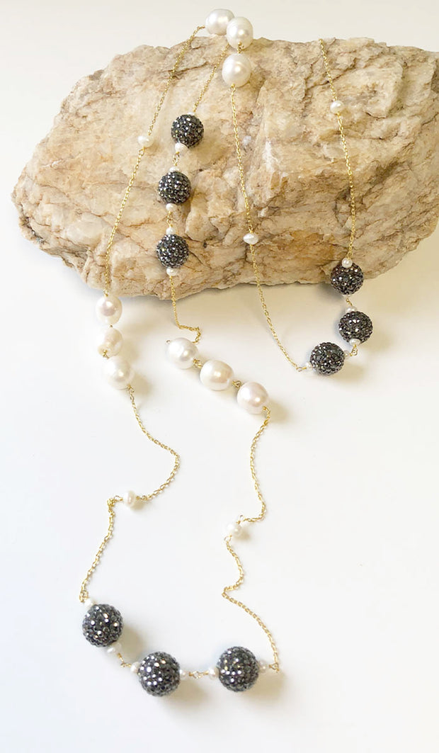 Goldplated Sterling Silver and Freshwater Pearl Long Necklace - Gray and White