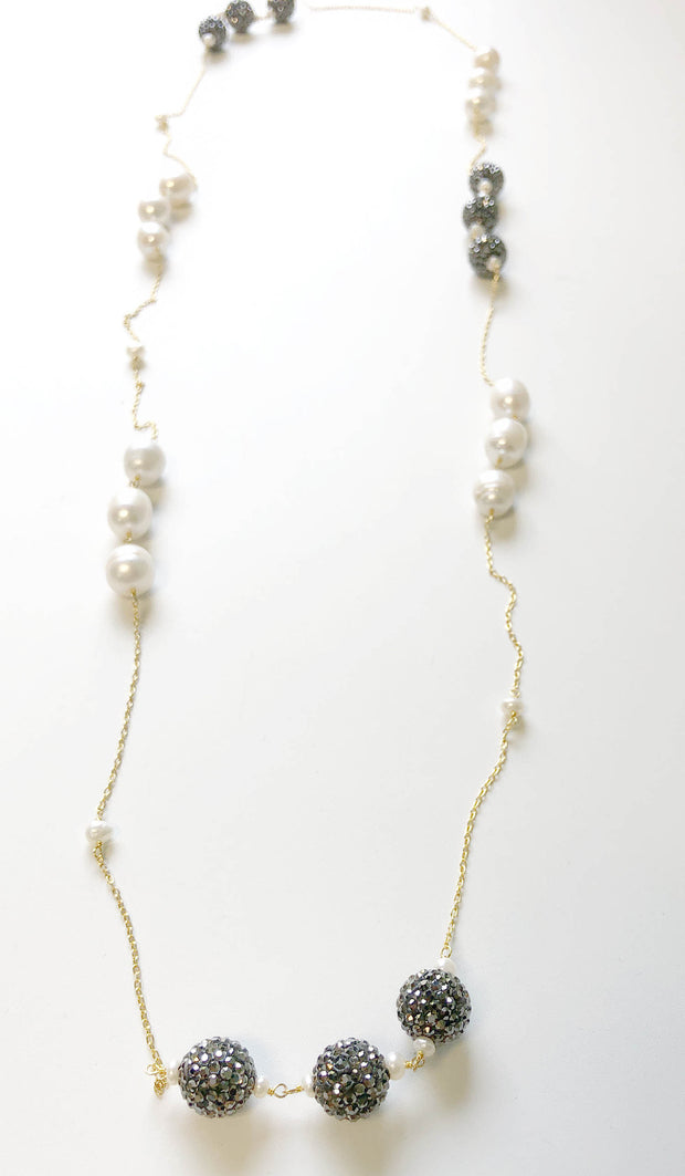 Goldplated Sterling Silver and Freshwater Pearl Long Necklace - Gray and White