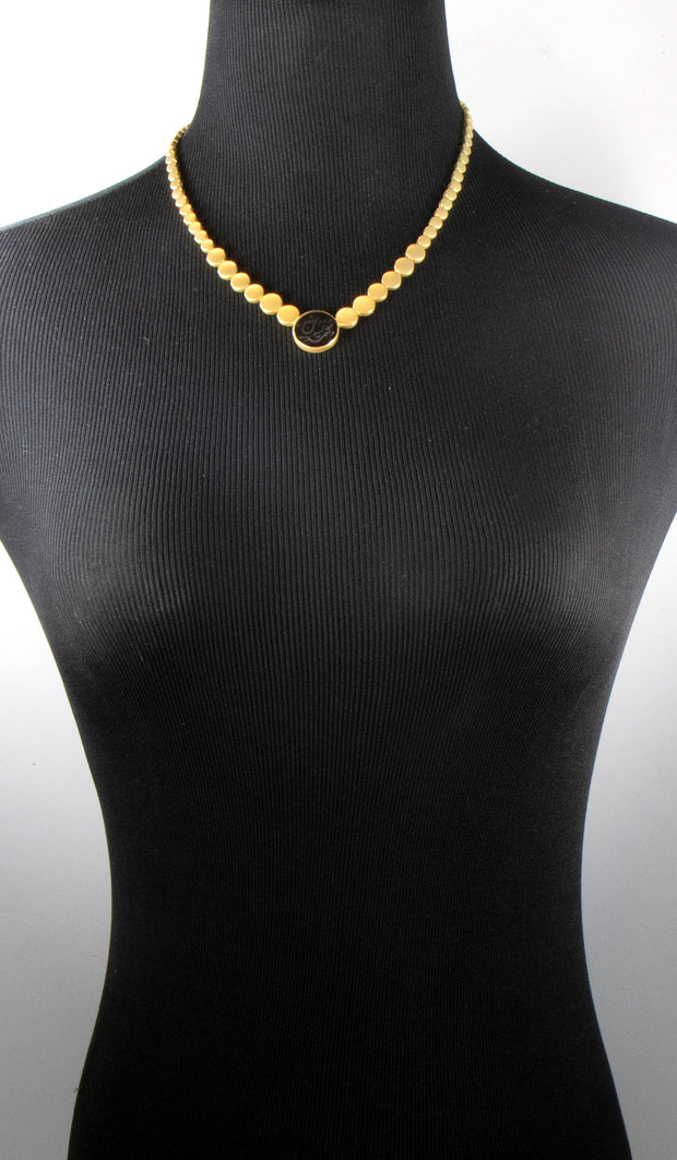 Gold plated Sterling Silver Engraved Black Onyx Muhammed Necklace