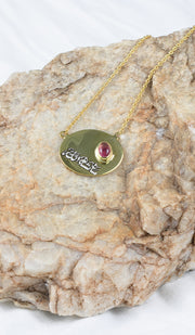 Collier MashAllah en argent sterling plaqué or et tourmaline rose