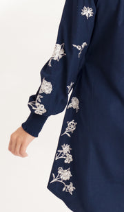 Golnar Embroidered Long Modest Tunic - Navy