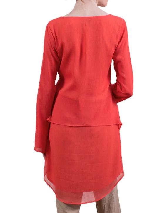 Grace Tiered Chiffon Tunic Dress - Coral - ARTIZARA.COM