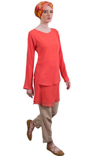 Grace Tiered Chiffon Tunic Dress - Coral - ARTIZARA.COM