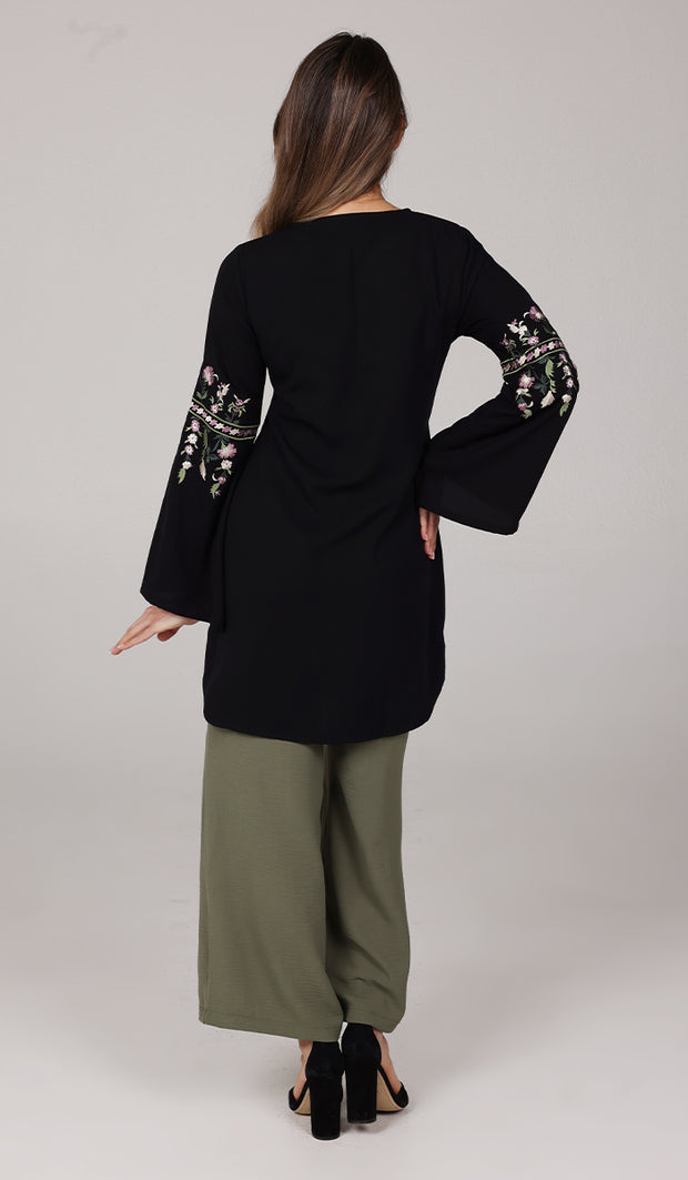 Gulzar Embroidered Long Modest Tunic - Black