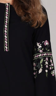 Gulzar Embroidered Long Modest Tunic - Black