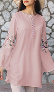 Gulzar Embroidered Long Modest Tunic - Dusty Rose