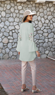 Gulzar Embroidered Long Modest Tunic - Sage
