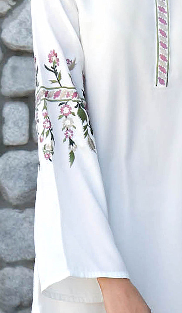 Gulzar Embroidered Long Modest Tunic - White