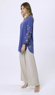 Hadeel Embroidered Long Modest Tunic - Azure