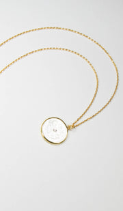 Hand Engraved Mother of Pearl Kun Fayakun Necklace - Gold plated Sterling Silver